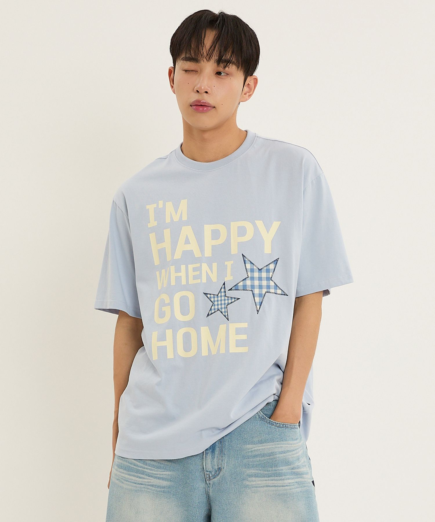 ★WAIKEI★ I am HAPPY short sleeve t-shirt sky blue YKBE01TS MUSINSA公式 | WAI KEI I am HAPPY short sleeve t-shirt sky blue