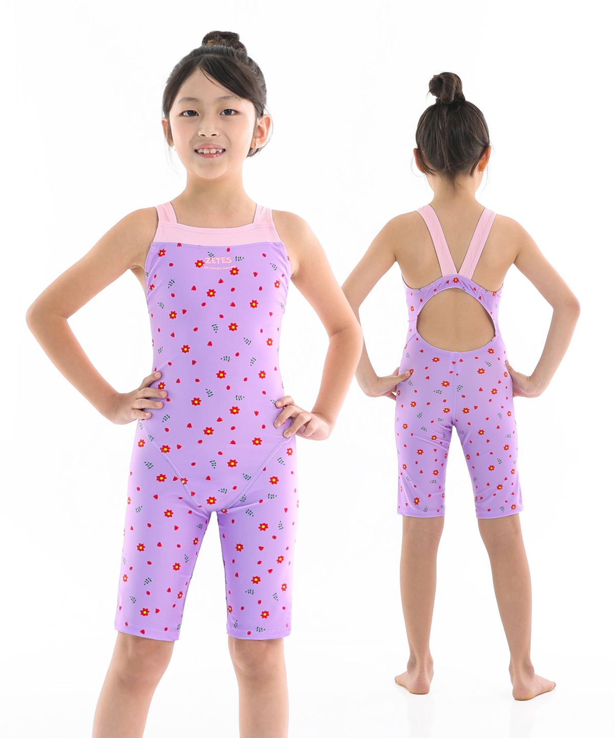 제테스(ZETES) 여아 와이드스트랩 5부 실내수영복 CHRISTMAS LILAC G2i5353