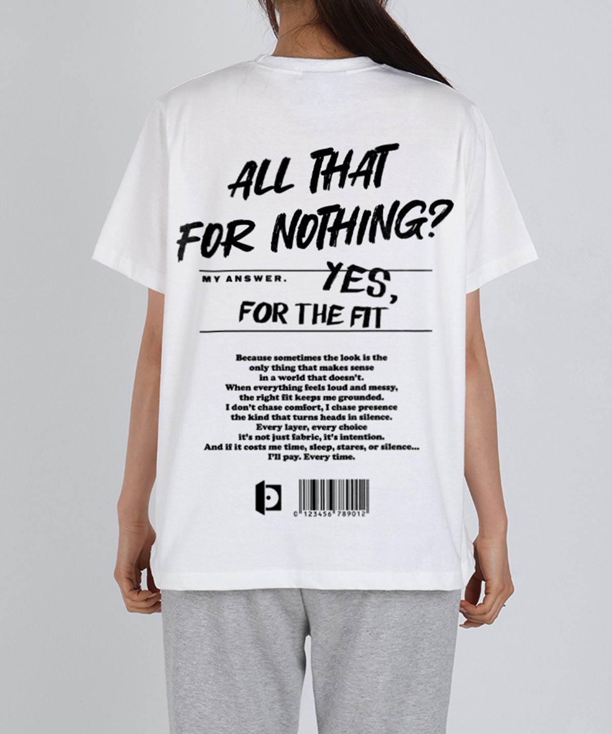포더핏(FOR THE FIT) [기획]프린팅 크롭 반팔 티셔츠 W TAG BARCODE _화이트