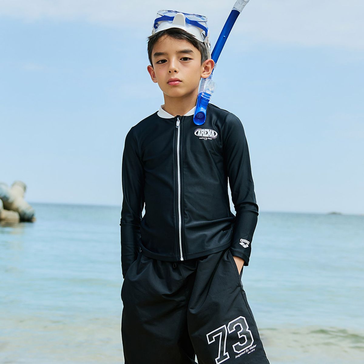 아레나 키즈(ARENA KIDS) 넘버링 아동 집업 래쉬가드 A5BB1BC06BLK