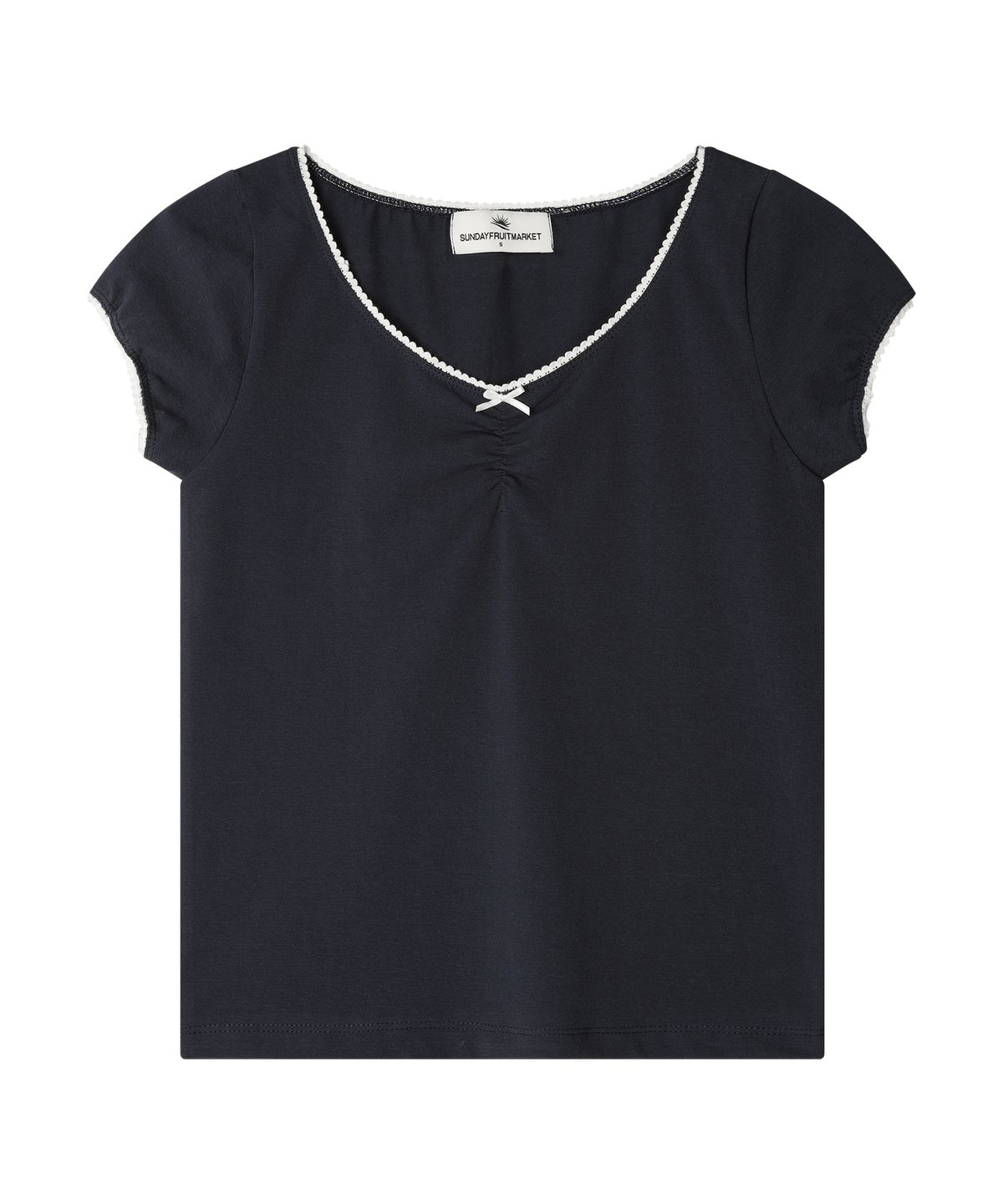 선데이후르츠마켓(SUNDAY FRUIT MARKET) W) LACE CAP SLEEVE TEE NAVY