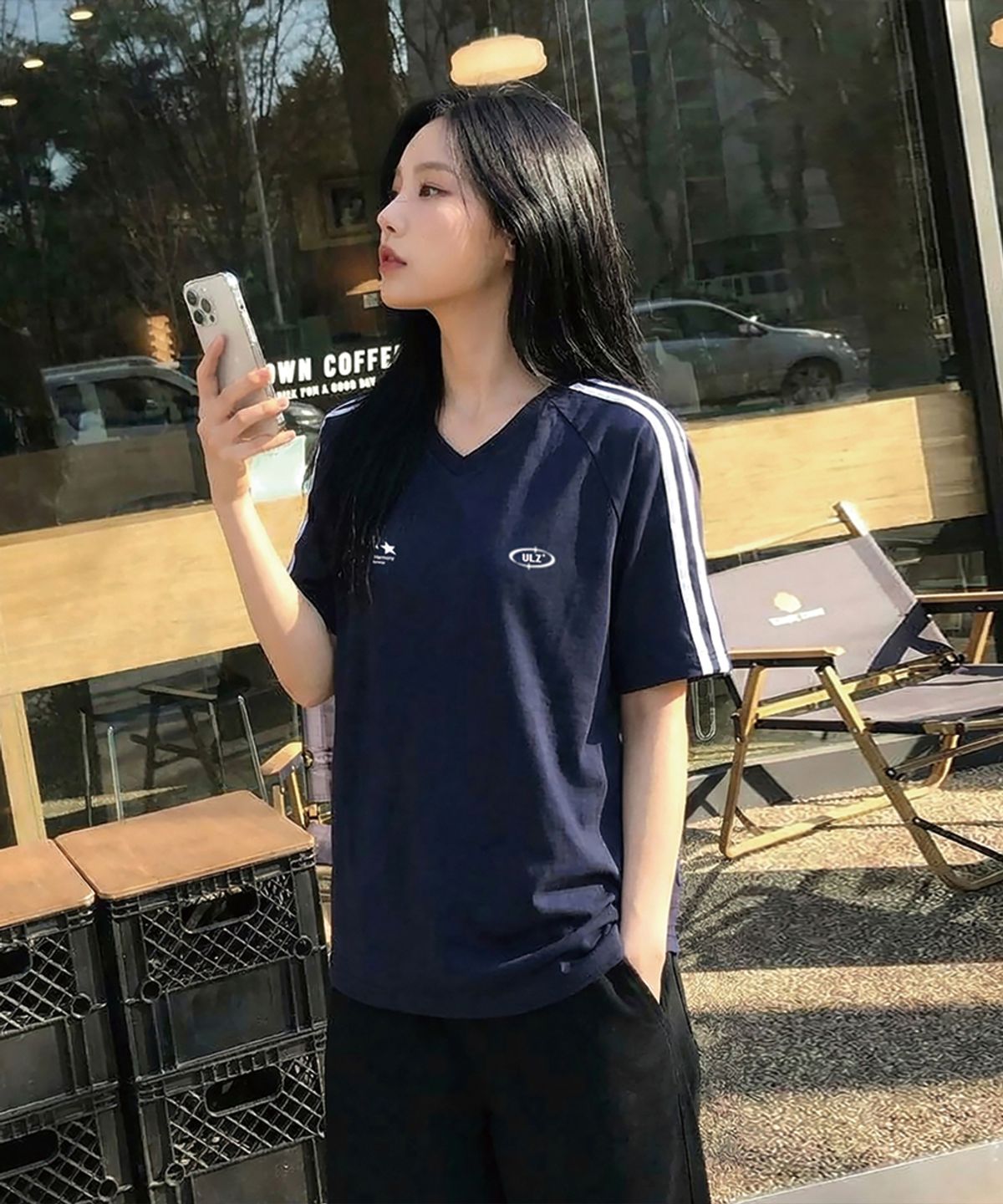 유라이프지(ULIFEZIP) 스포티시너지 우먼 오버핏 트랙 브이넥 반팔티 4 Color [ULZV_5609]