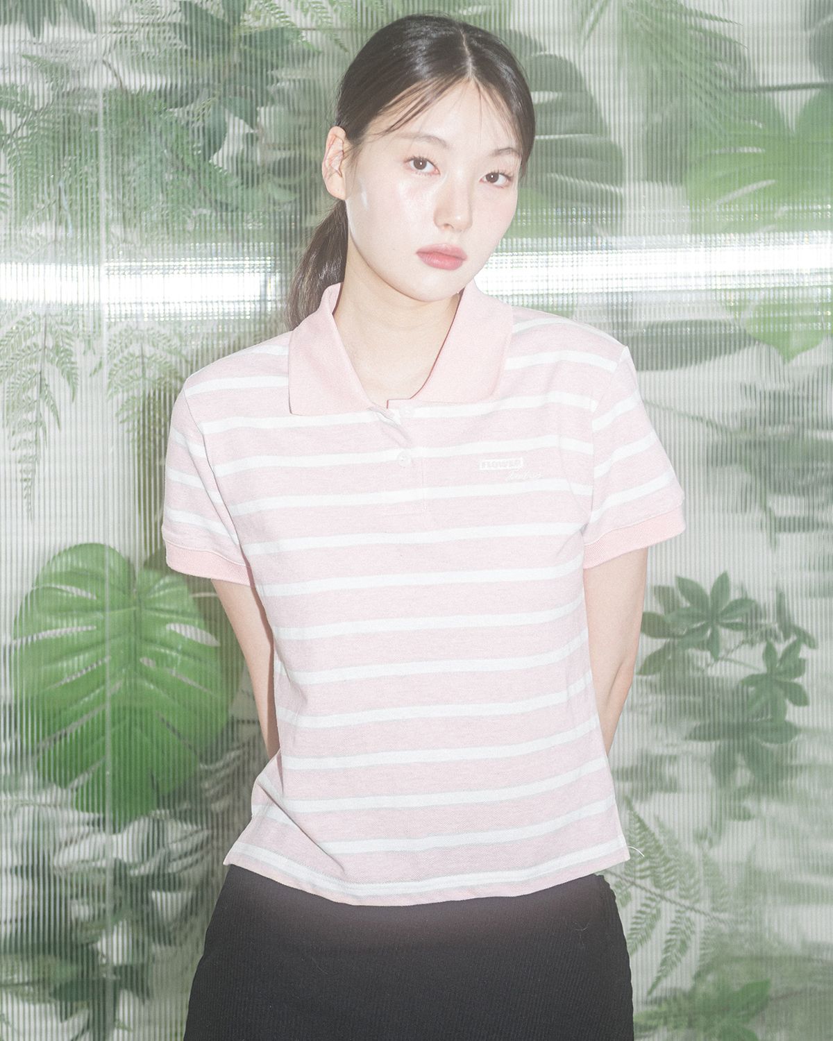해비즘(HAVISM) W FF STRIPE PK COLLAR S/S TEE(PINK)