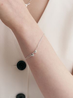 [Cotidiano]Heart Layered Silver Bracelet Ib335