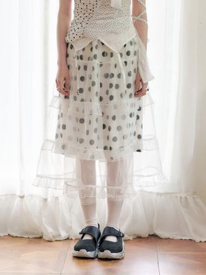 쉬어 도트 롱 스커트 (화이트)