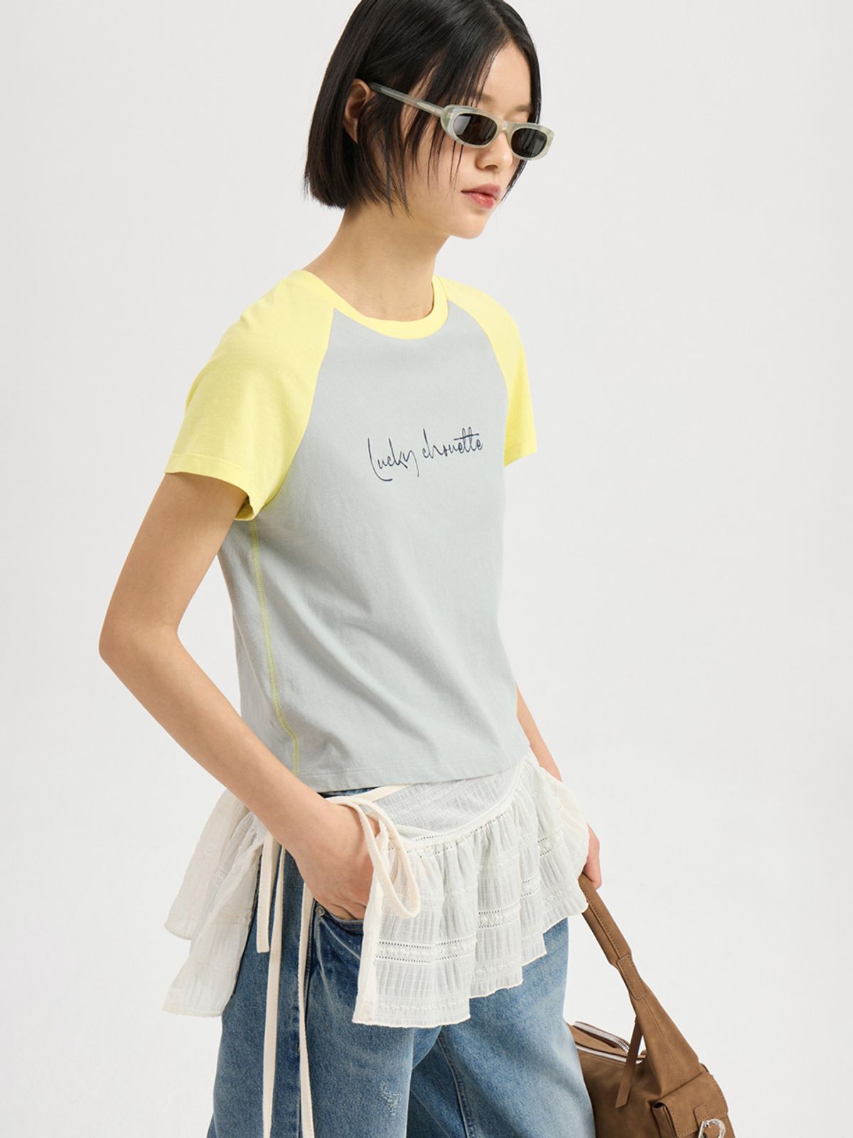 럭키슈에뜨(LUCKY CHOUETTE) Colored Slim Fit Half Sleeve T-shirt (mint) LFTAM25360MIX