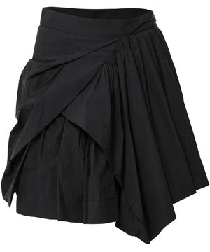 Asymmetrical Draped Layered Skirt (FL-252_Black)