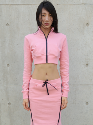 크롭 집업 트랙수트 자켓 (코랄 핑크)