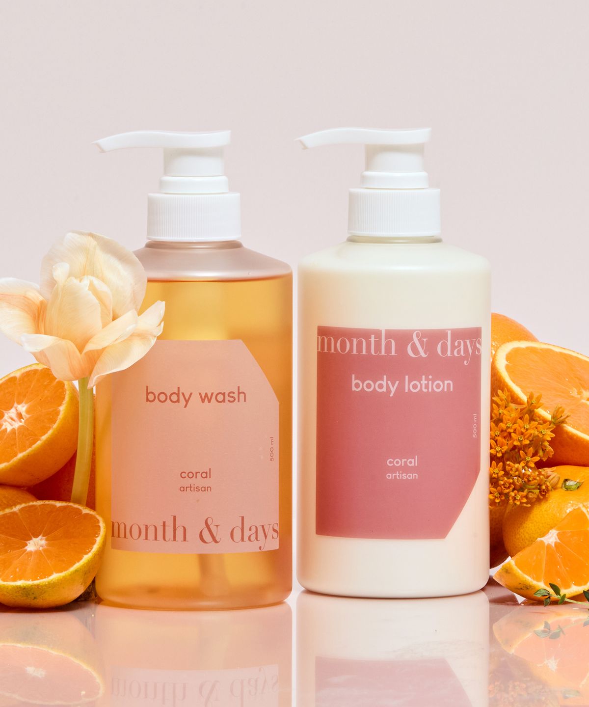 먼스앤데이즈(MONTHNDAYS) 코랄 아티잔 바디 패키지(바디워시 500ml +바디로션  500ml)