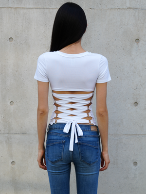 레이스업 브이넥 티셔츠 (화이트)