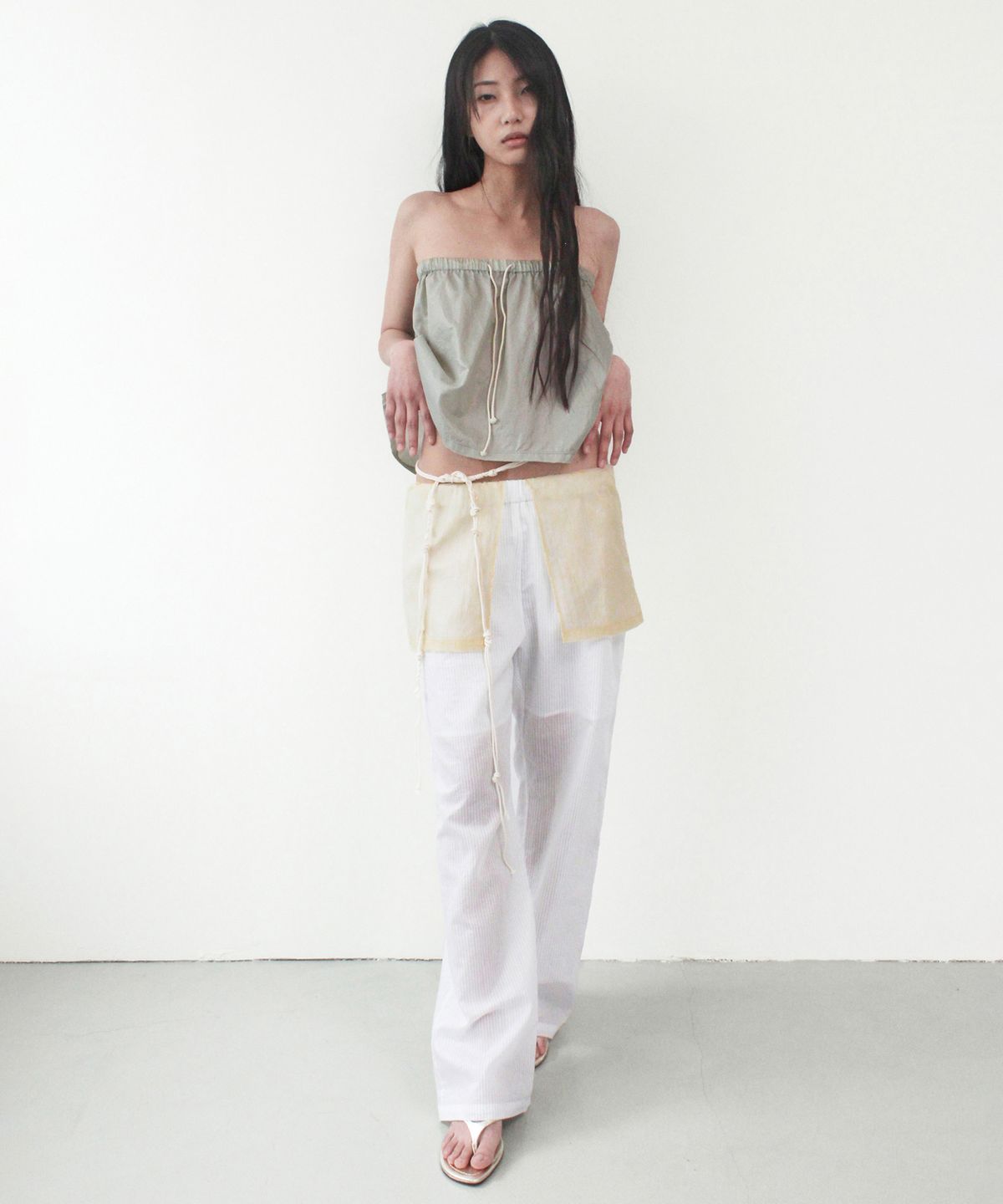 카셀(CACELE) OVERLAY STRIPE PANTS, WHITE