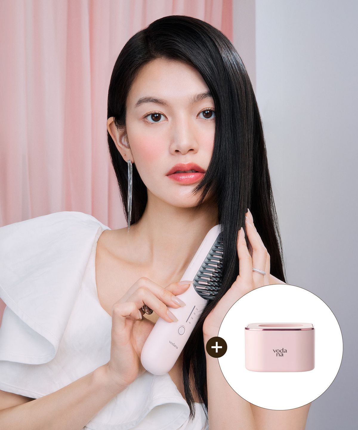 보다나(VODANA) 이지 업 헤어 스타일러 빗 고데기 + 거치대 SET