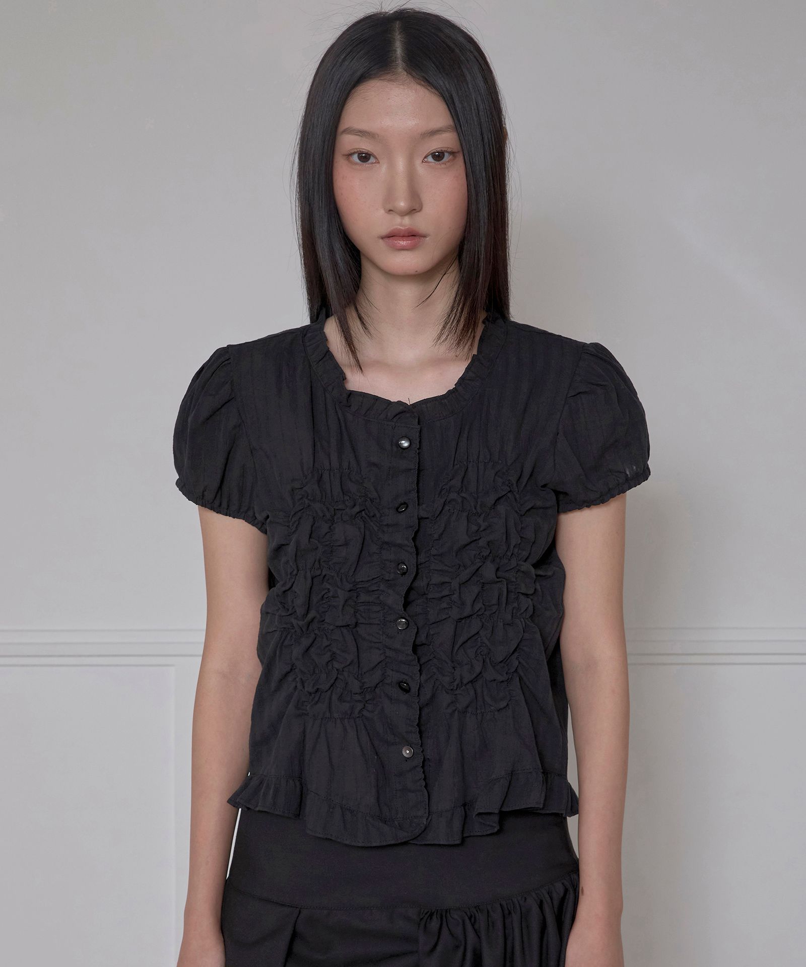 MUSINSA | FLAREUP Saya Frill Puff Blouse (FL-180_Black)