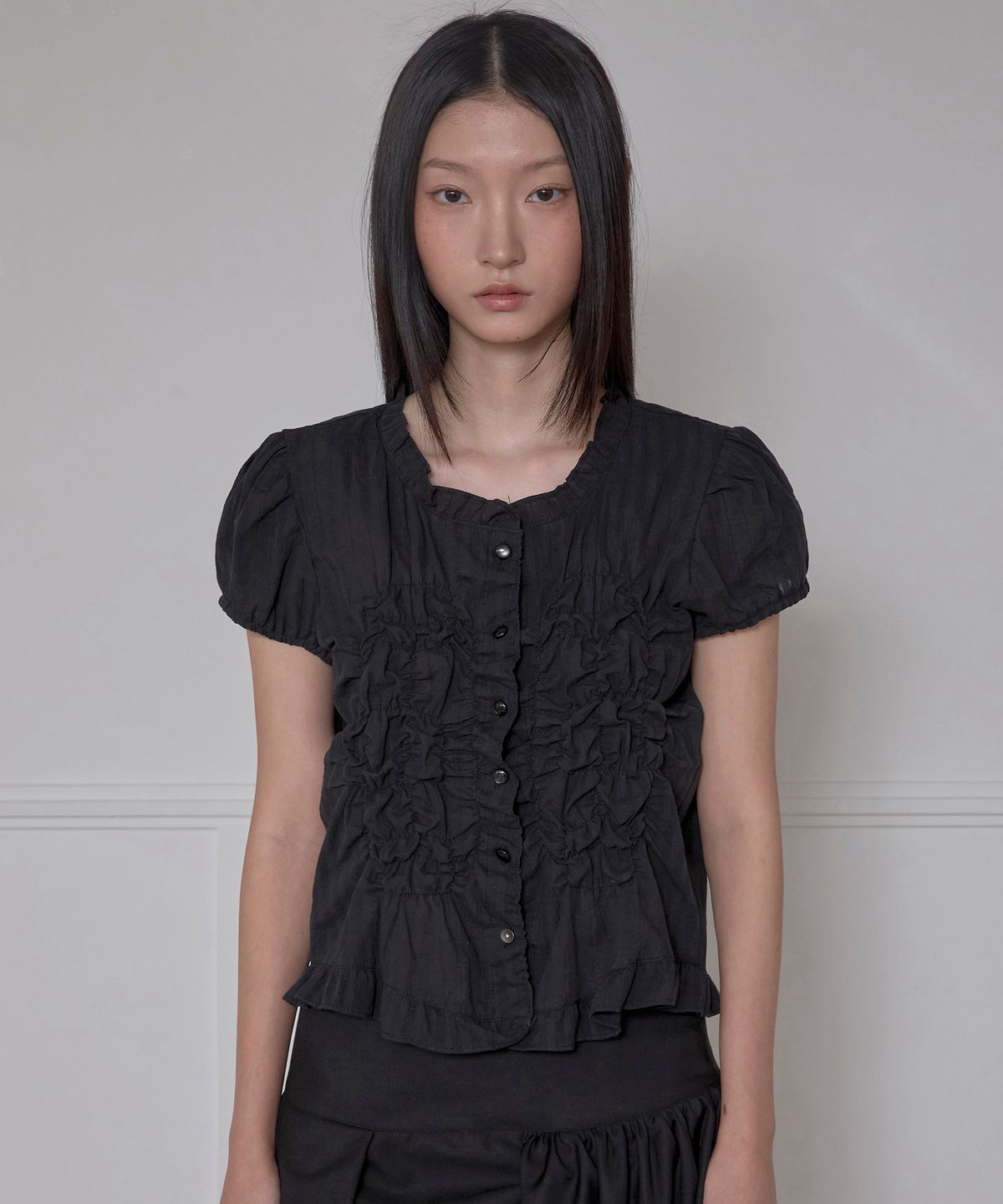 플레어업(FLAREUP) Saya Frill Puff Blouse (FL-180_Black)