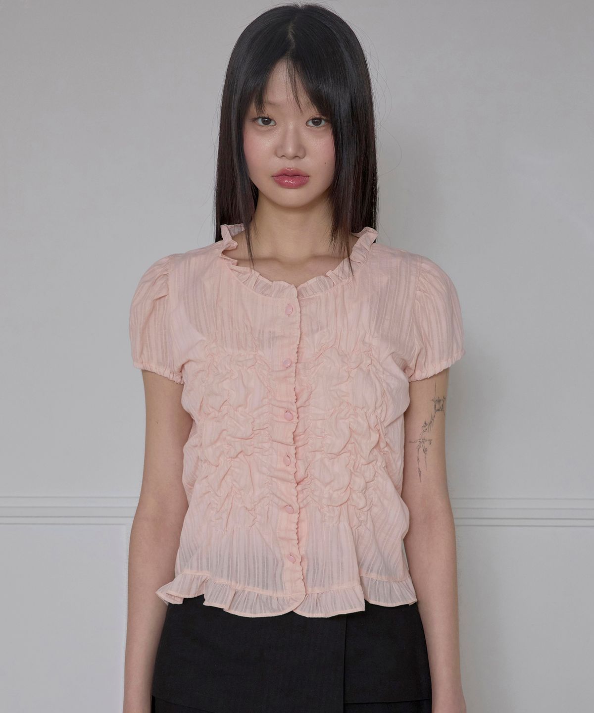 플레어업(FLAREUP) Saya Frill Puff Blouse (FL-180_Powder Pink)
