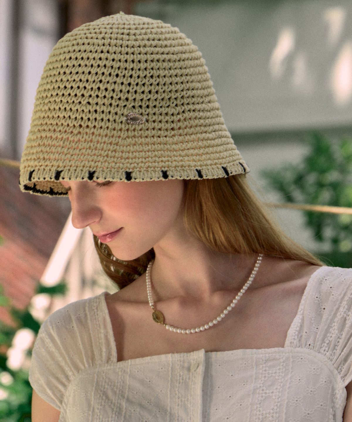 논로컬(NONLOCAL) Line Point Bucket Hat - Light Beige