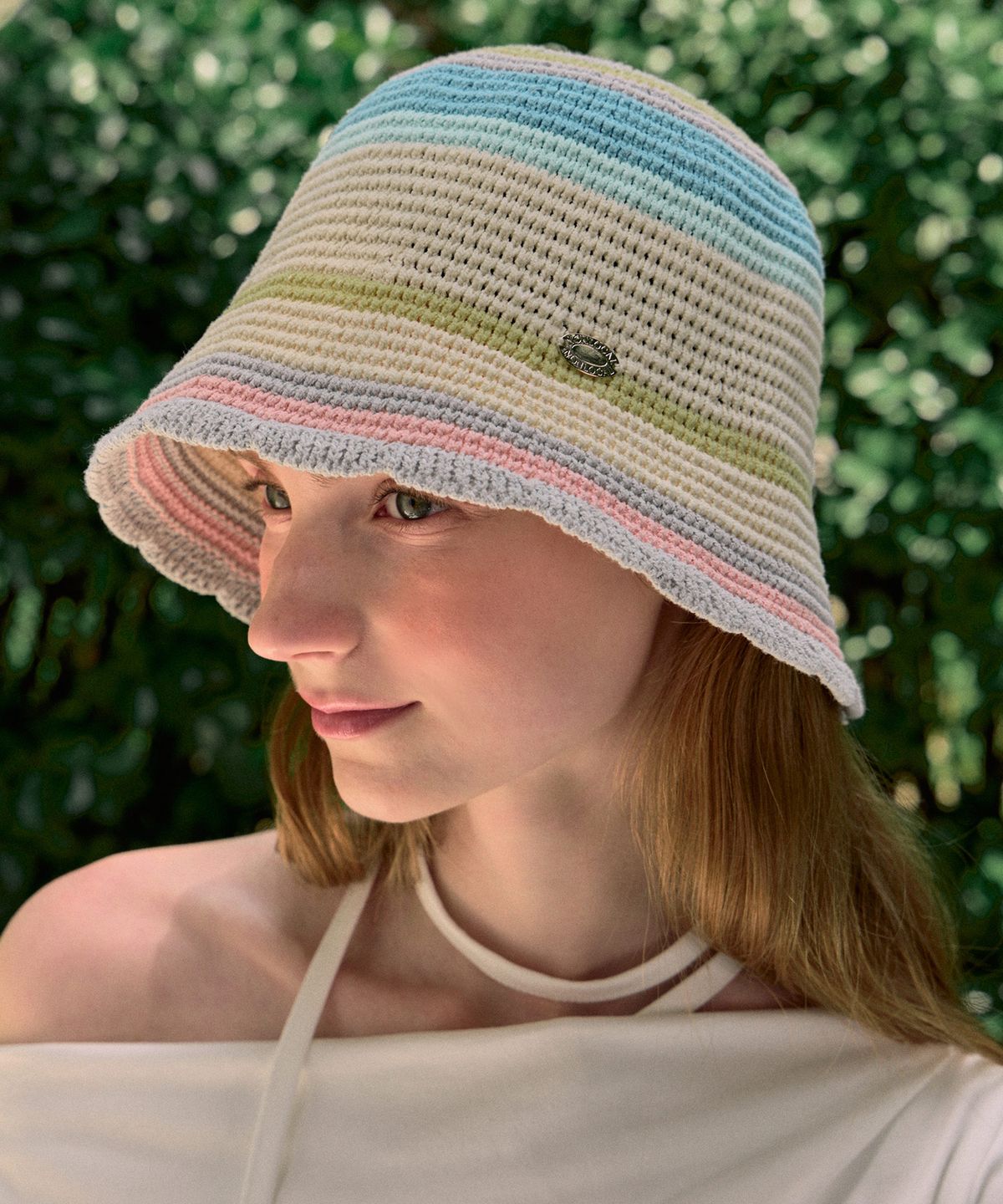 논로컬(NONLOCAL) Ripple Point Multi Stripe Bucket Hat - Ivory Multi