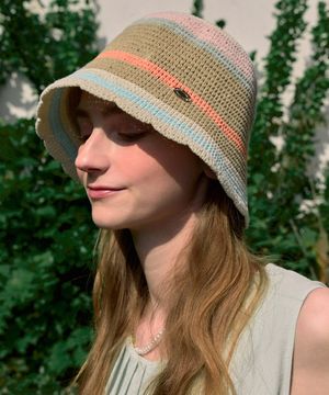 Ripple Point Multi Stripe Bucket Hat - Beige Multi