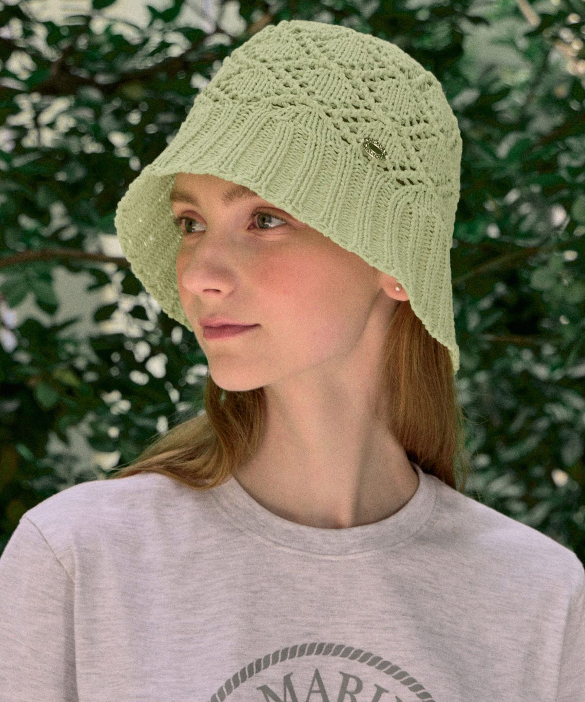 논로컬(NONLOCAL) Crochet Knit Bucket Hat - Light Green