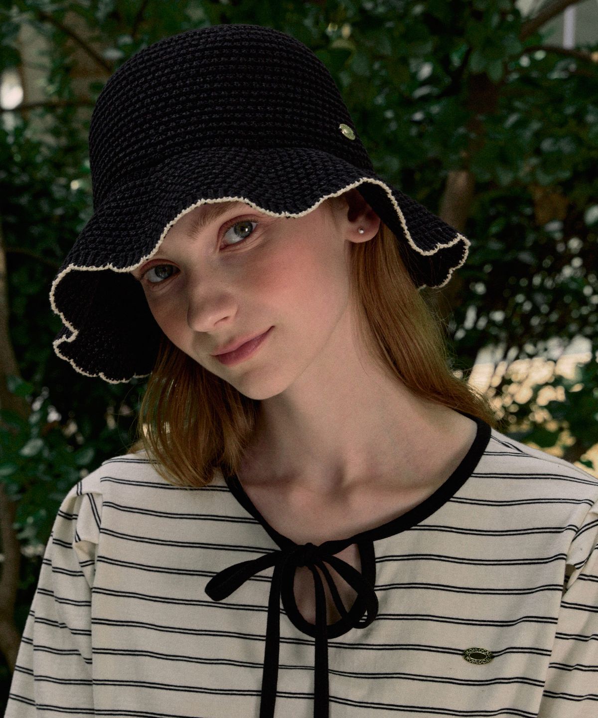 논로컬(NONLOCAL) Olivia Summer Knitted Bucket Hat - Black