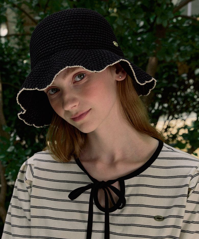 Olivia Summer Knitted Bucket Hat - Black