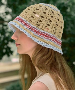 Color Block Knit Bucket Hat - Cream Yellow