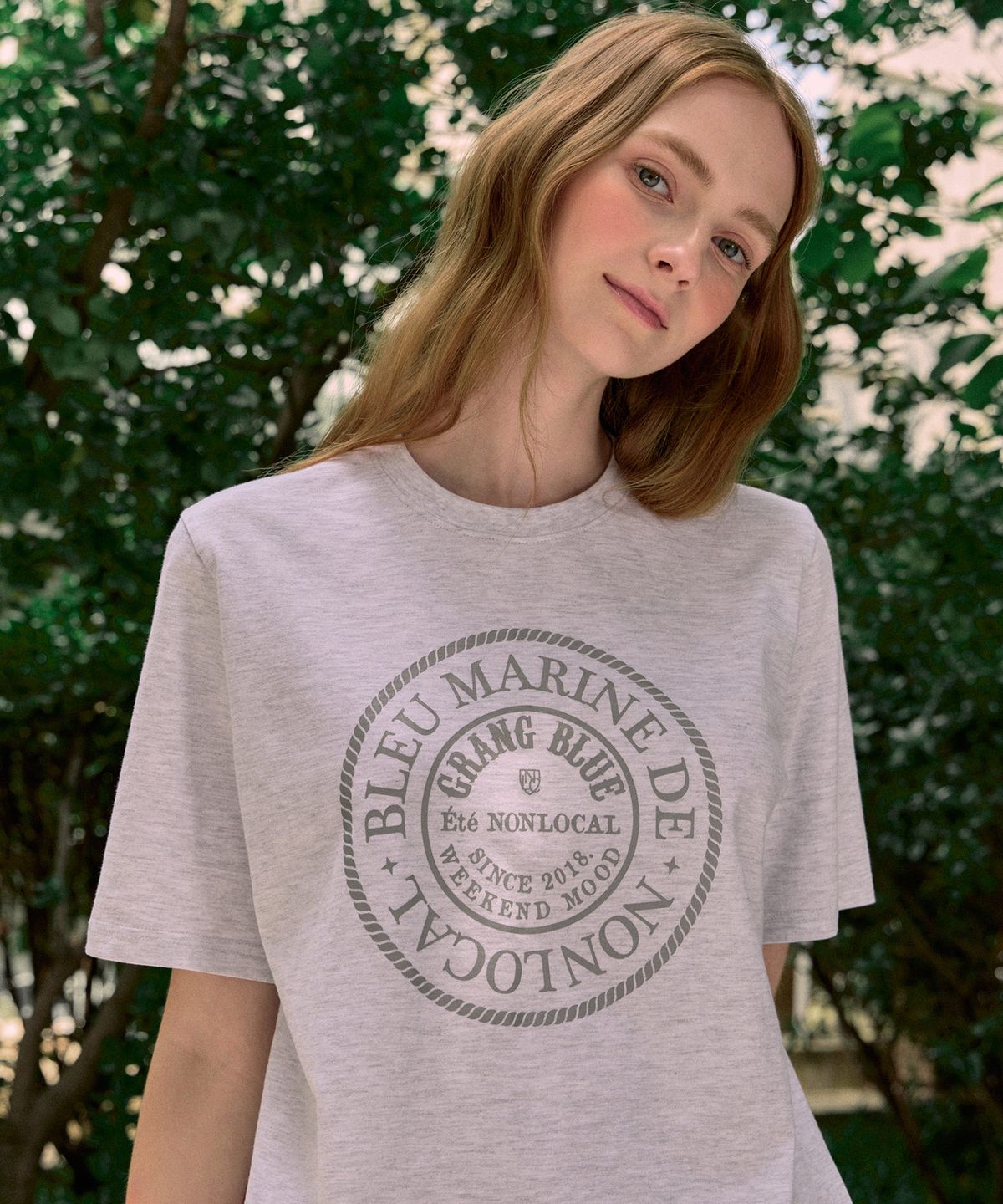 논로컬(NONLOCAL) Marine Rope Relax-fit T-shirt - Light Grey