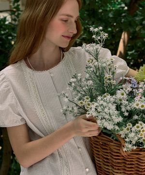 Ellie Lace Pintuck Stripe Blouse - Light Blue