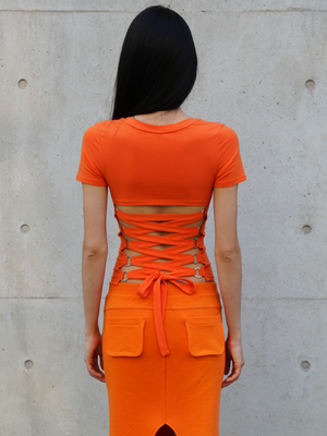 레이스업 브이넥 티셔츠 (오렌지)