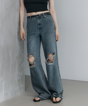 리즈 부츠컷 데님팬츠 (그린블루)