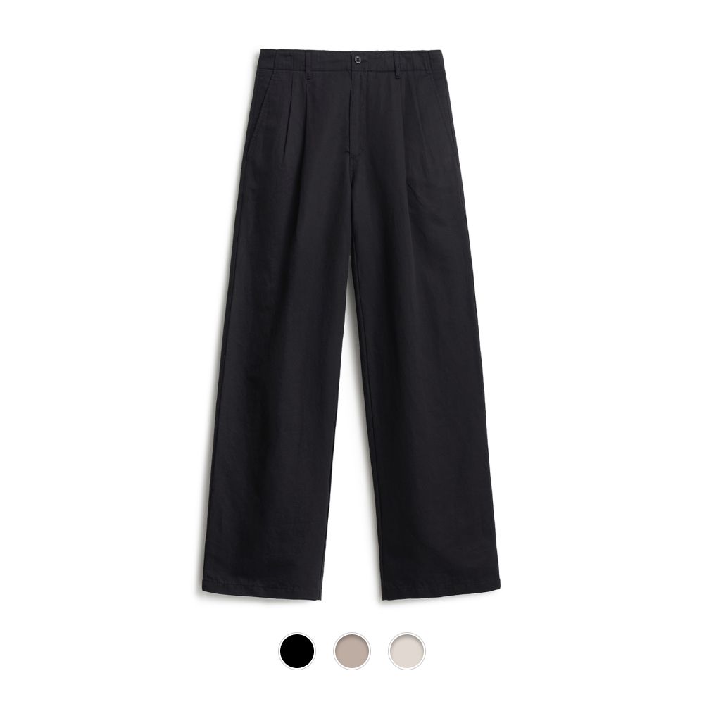 ★POTTERY★ W Two Pleated Wide Pants 5 Color Two Pleated Wide Chino Pants_Light Beige_Cotton/Linen - POTTERY