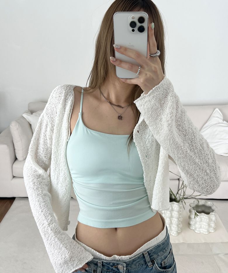슬림핏 셔링 캡 내장 끈 나시