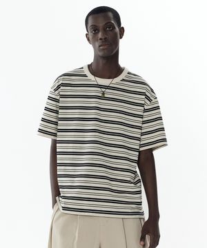 스트라이프 반팔 티셔츠 (아이보리)