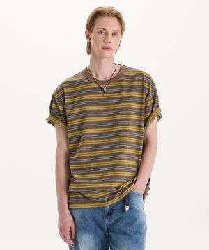 스트라이프 반팔 티셔츠 (카키)