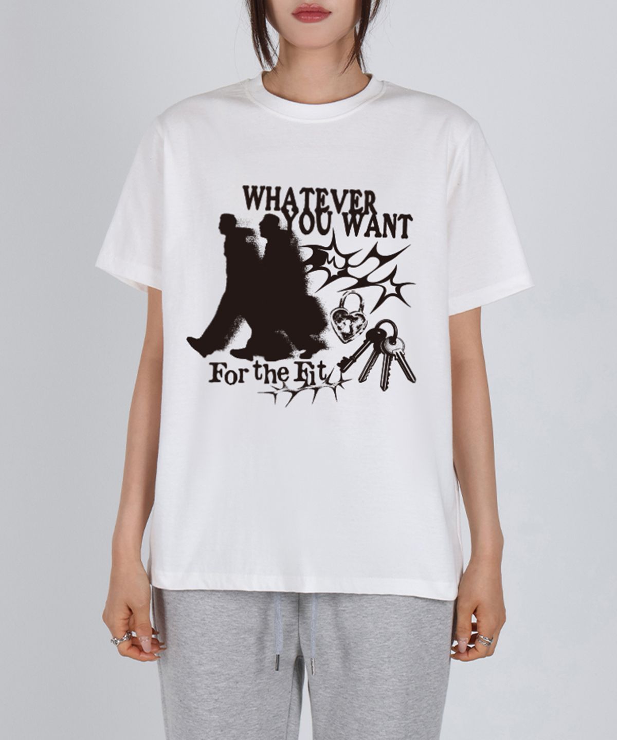 포더핏(FOR THE FIT) [기획]프린팅 크롭 반팔 티셔츠 W TAG WALL ART_화이트