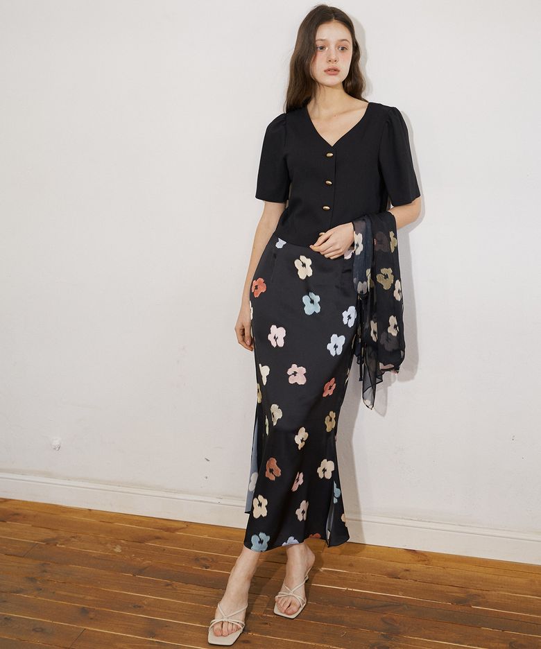 FLOWER SHEER SET UP SKIRT (BK)