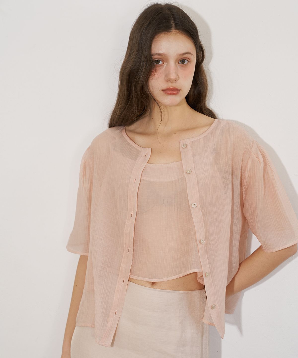 플로브(FLOVE) SHEER SET UP BLOUSE (PK)