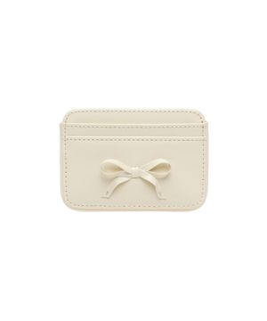 리본 파이핑 소가죽 카드지갑 크림