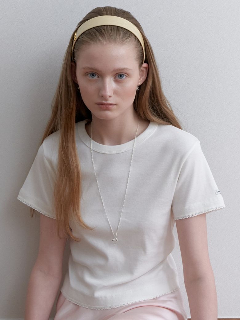 Cotton Lace Semi Crop T-shirt (L251MTS010)