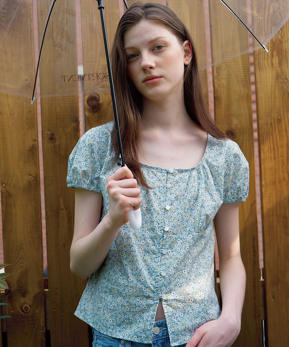 벗튼(BUT'TON) Flower Puff Sleeve Blouse (Green)