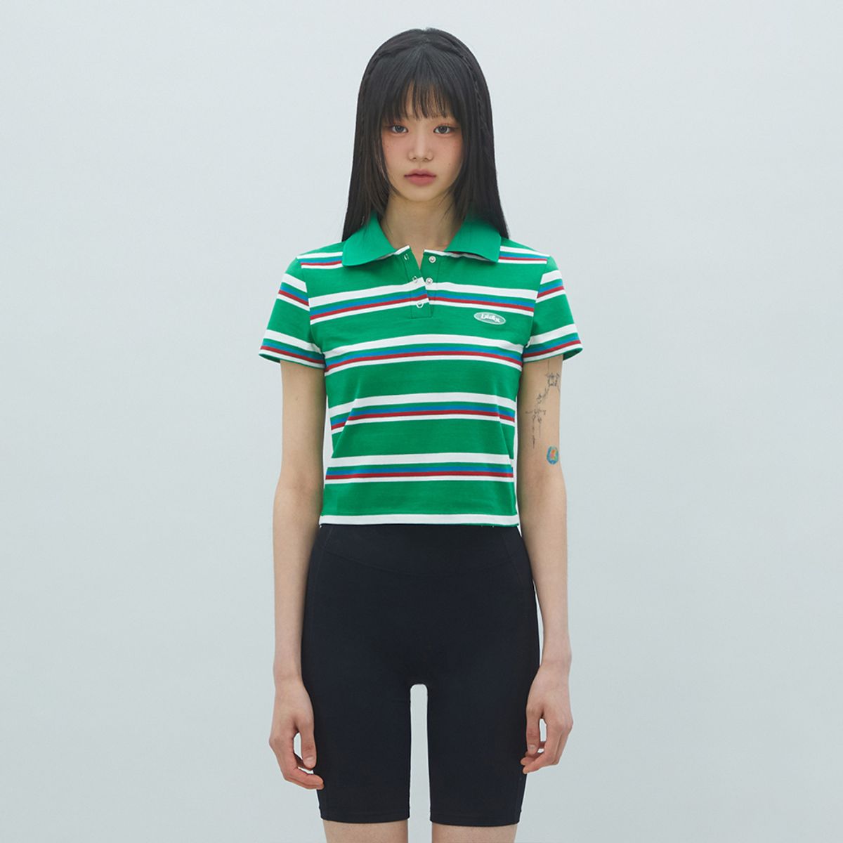 라라폭스(LALAFOX) STRIPED COLLAR T-SHIRT 스트라이프 카라 티셔츠 GREEN BR2CH002