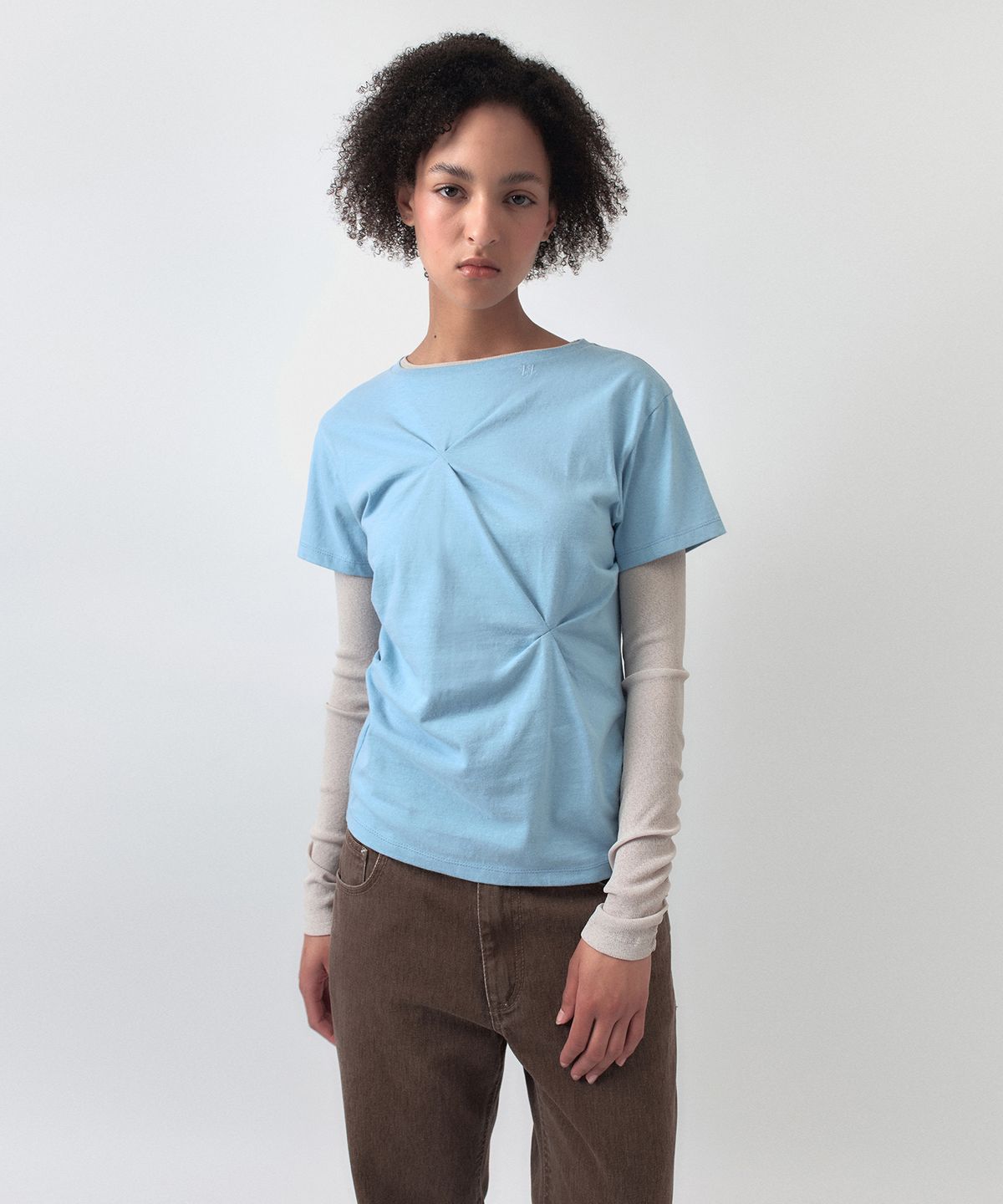 시메트릭 퍼센트(SYMMETRICPERCENT) Pinch Cotton T-shirt / Sky Blue