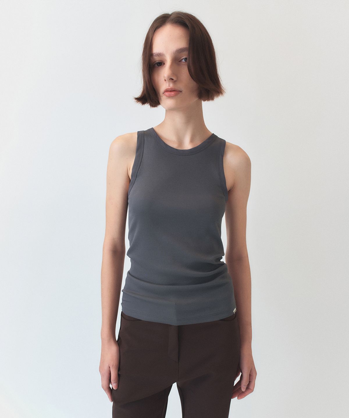 시메트릭 퍼센트(SYMMETRICPERCENT) Chiffon Rib Jersey Sleeveless / Charcoal