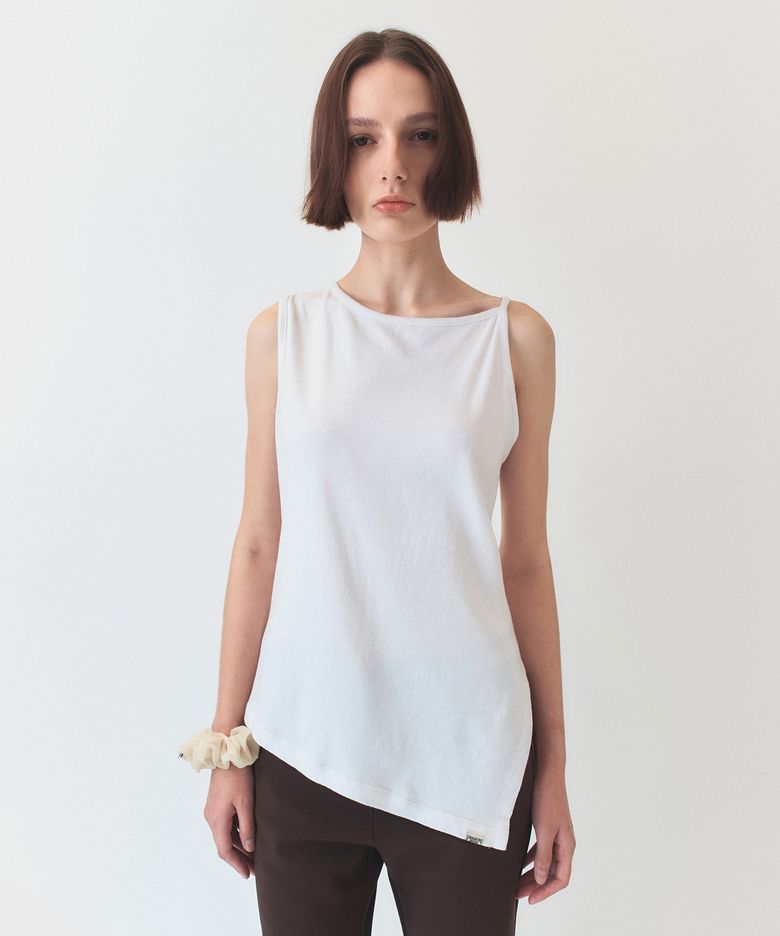 Cotton Linen Unbalanced Top / White