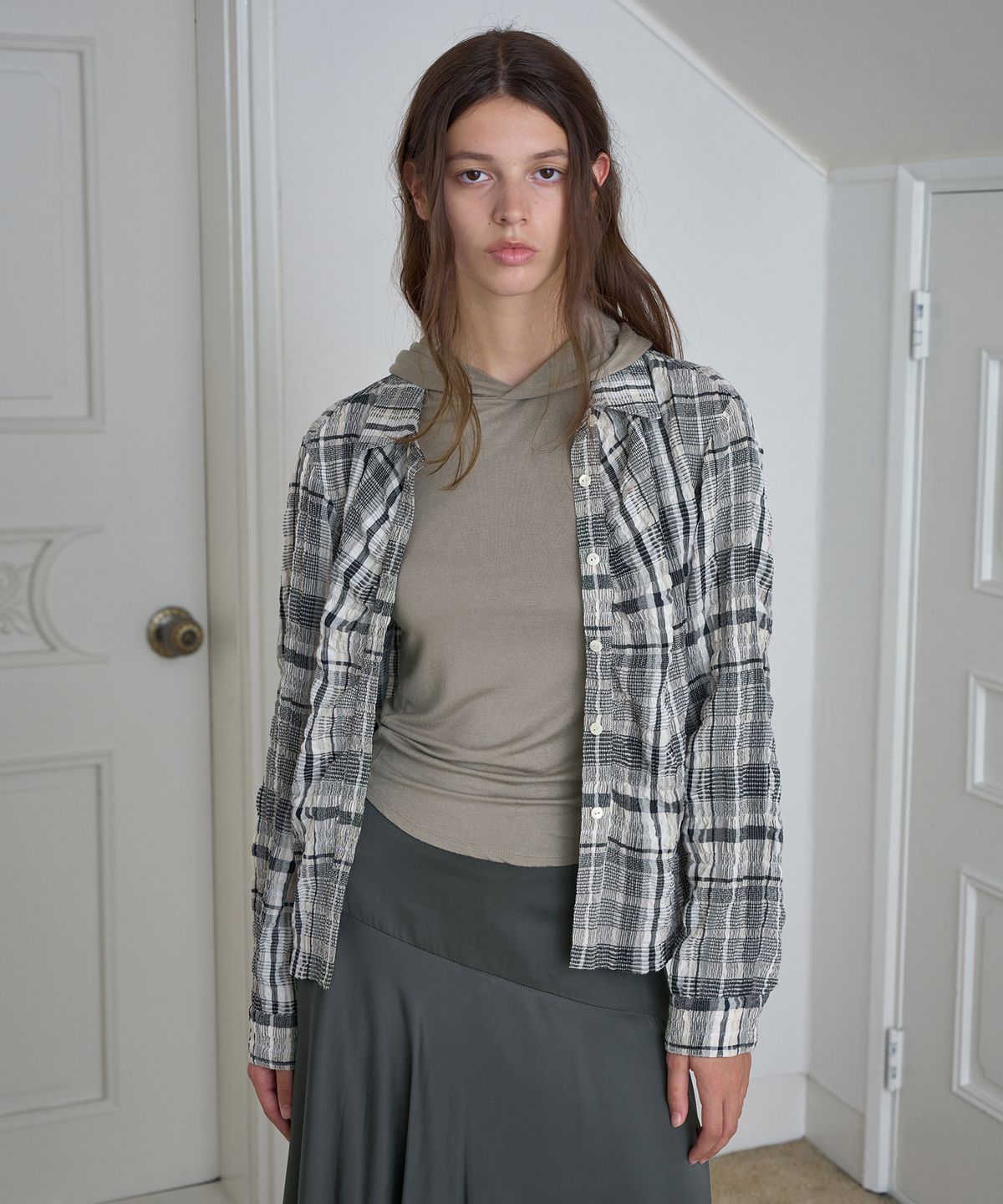 시메트릭 퍼센트(SYMMETRICPERCENT) Crinkle Check Shirt / Yellow
