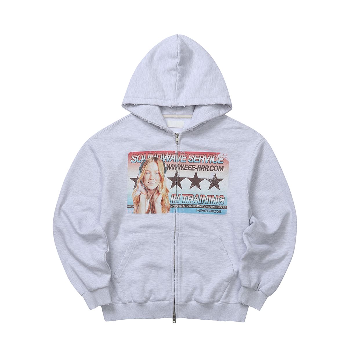 이이이알알알(EEERRR) Sound Wave Artwork Damage Washing Hoodie Zip-up Melange
