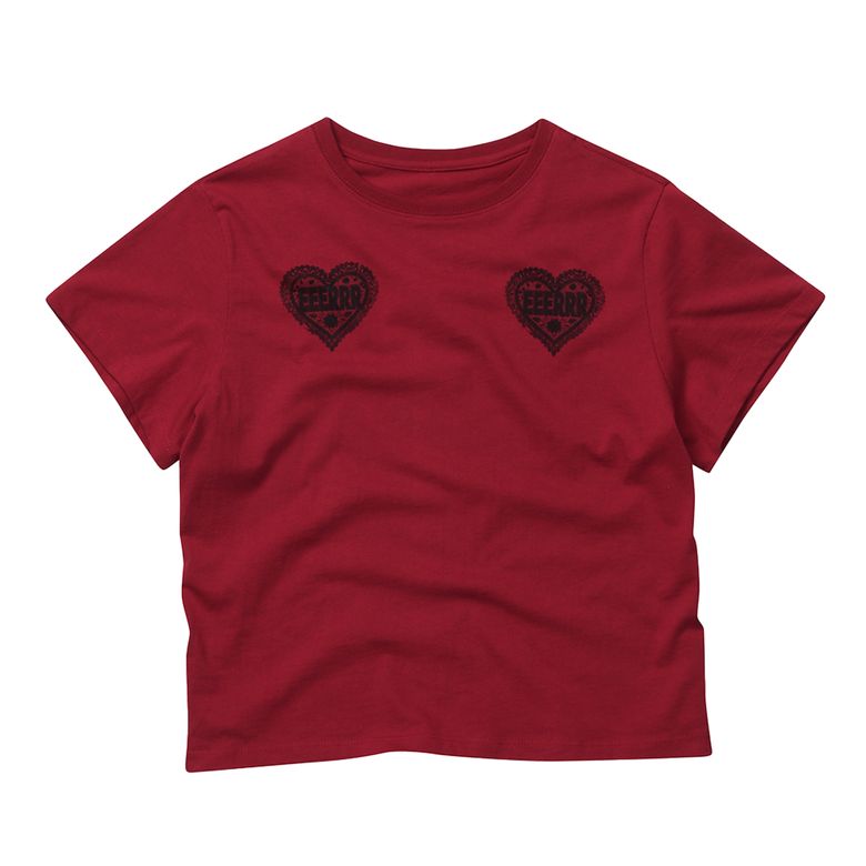 Heart Lace Artwork Semi-crop T-shirt Red
