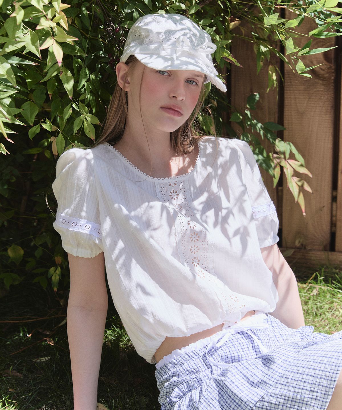 마가린핑거스(MARGARIN FINGERS) LACE SCOTCH BLOUSE (WHITE)