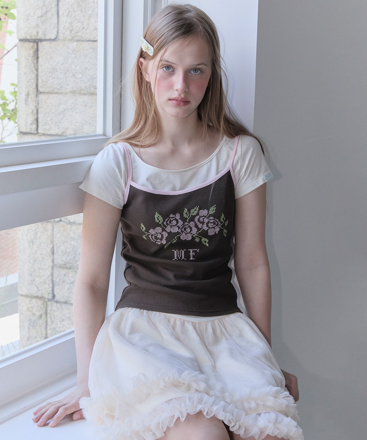 마가린핑거스(MARGARIN FINGERS) BOAT SHIRRING T-SHIRT (CREAM)
