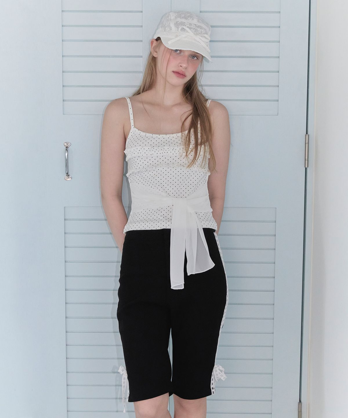 마가린핑거스(MARGARIN FINGERS) FRILL RIBBON TANK TOP (IVORY)